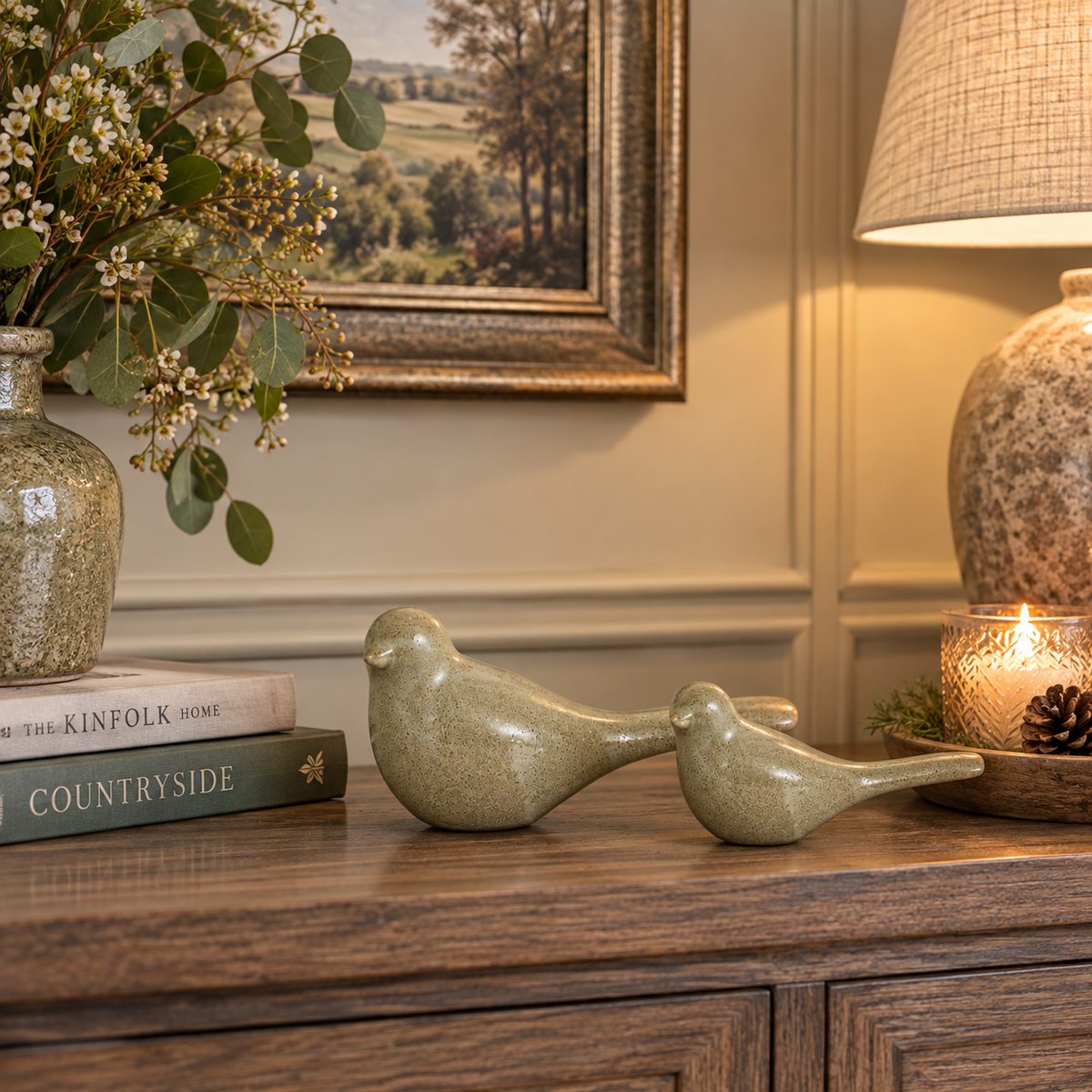 RUSTIC BIRD SCULPTURE – FENNEL GREEN SET OF 2 Curated by simply Hazel