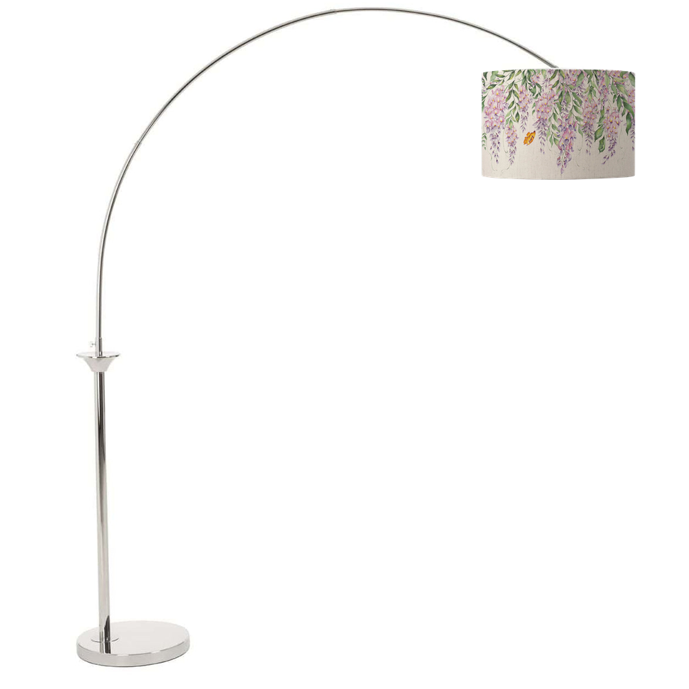 Hubert Nickel Finish Arc Floor Lamp with D52cm Mariposa Shade Bundle