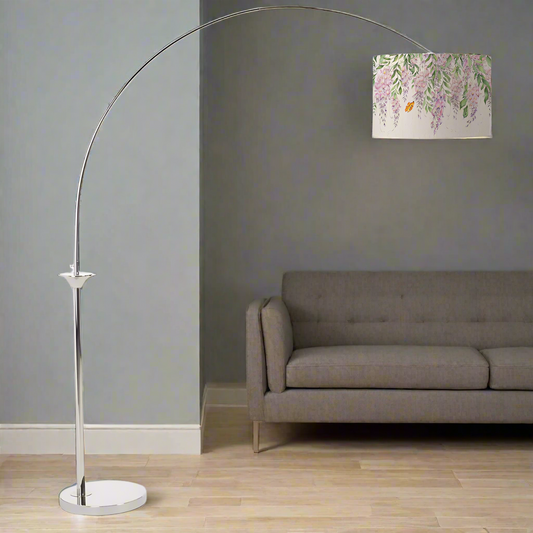 Hubert Nickel Finish Arc Floor Lamp with D52cm Mariposa Shade Bundle