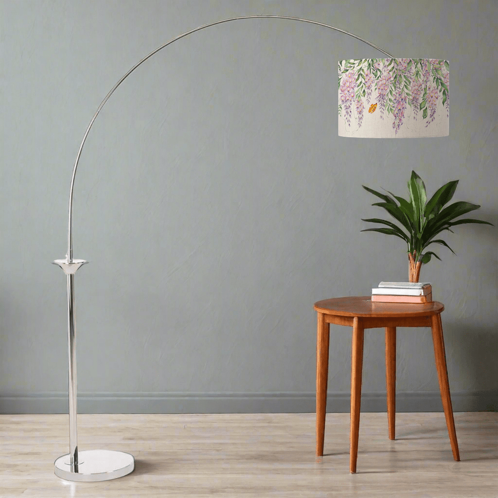 Hubert Nickel Finish Arc Floor Lamp with D52cm Mariposa Shade Bundle