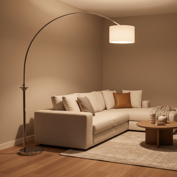 HUBERT NICKEL FINISH ARC FLOOR LAMP by Fifty Five South