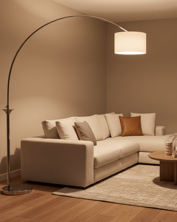 HUBERT NICKEL FINISH ARC FLOOR LAMP by Fifty Five South