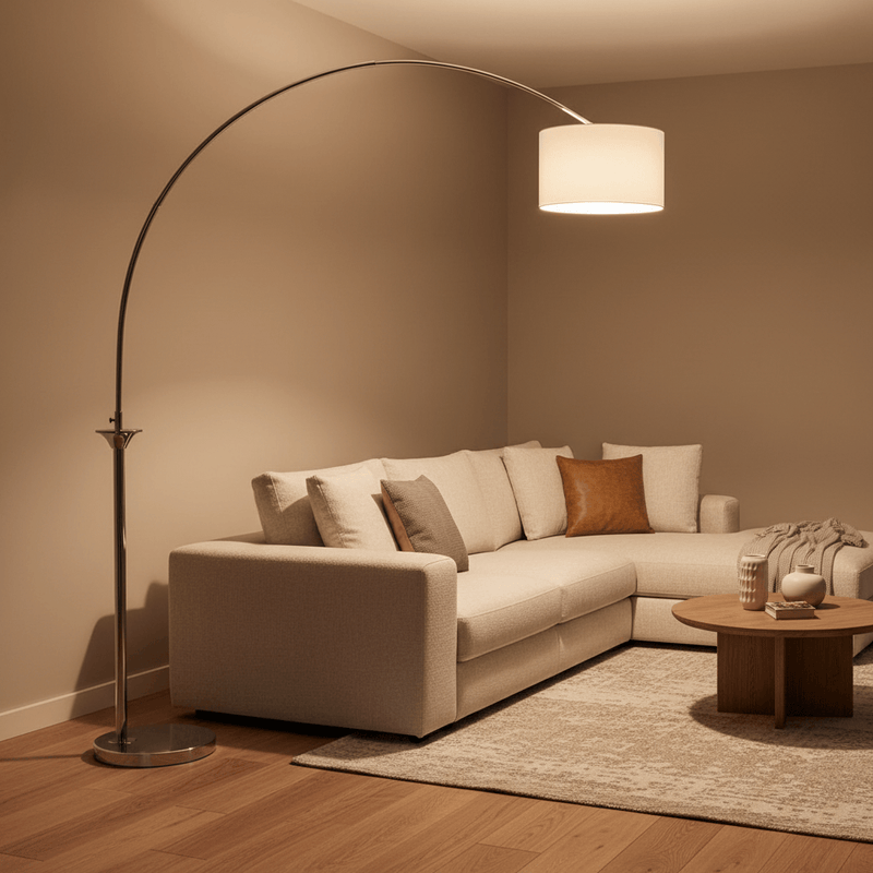 HUBERT NICKEL FINISH ARC FLOOR LAMP by Fifty Five South