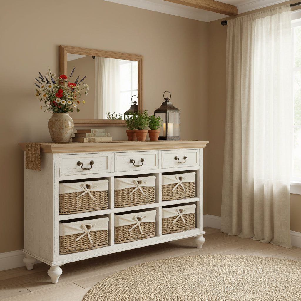 Fifty Five South Table HENDRA SIDEBOARD CABINET WITH 6 WILLOW BASKETS