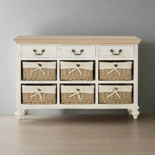 Fifty Five South Table HENDRA SIDEBOARD CABINET WITH 6 WILLOW BASKETS