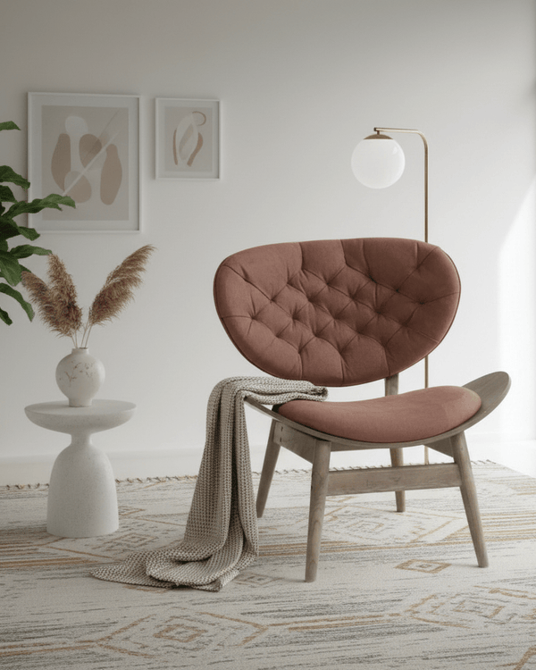 VINSI BROWN VELVET CHAIR WITH NATURAL ELM FRAME by Fifty Five South