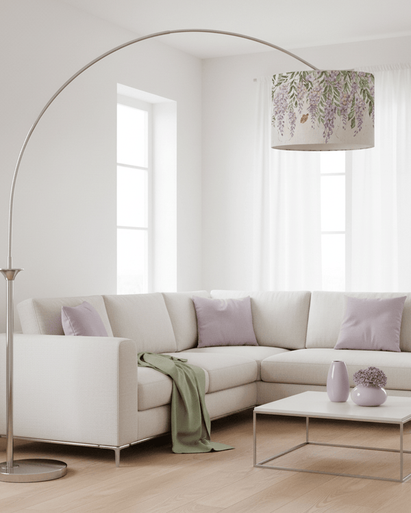 HUBERT NICKEL FINISH ARC FLOOR LAMP WITH D52CM MARIPOSA SHADE BUNDLE by Fifty Five South and Voyage Maison