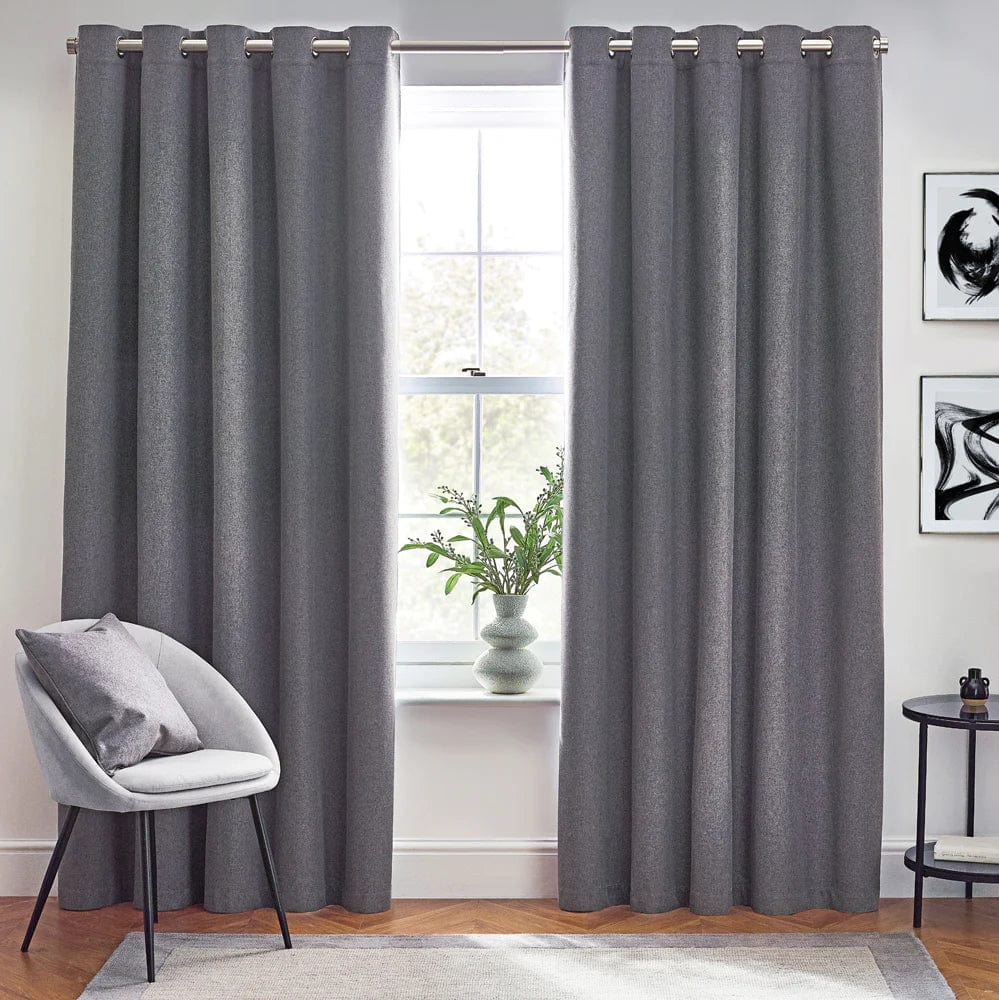 furn Curtains Dawn 100% Blackout Thermal Eyelet Curtains Charcoal