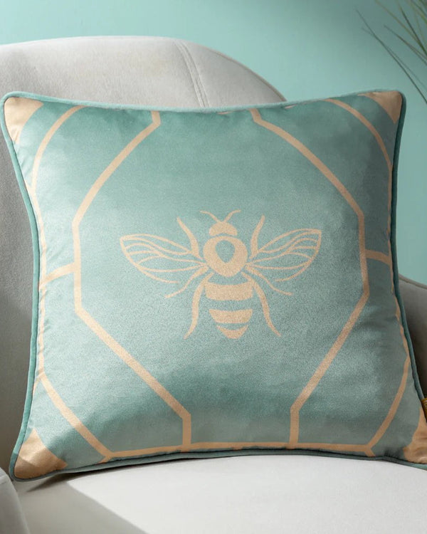 Premium Bee Deco Geometric duck feather filled Cushion in Ea de Nil by Furn