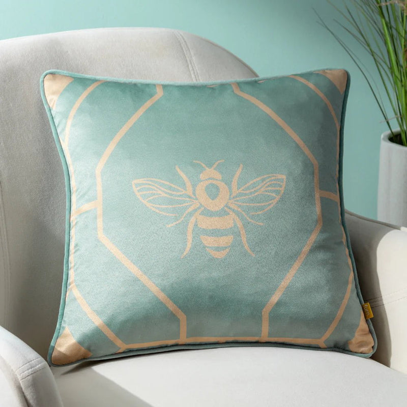 Premium Bee Deco Geometric duck feather filled Cushion in Ea de Nil by Furn