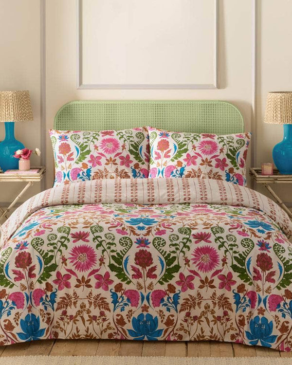 furn. Curious Lotus Exotic Floral Duvet Cover Set Linen