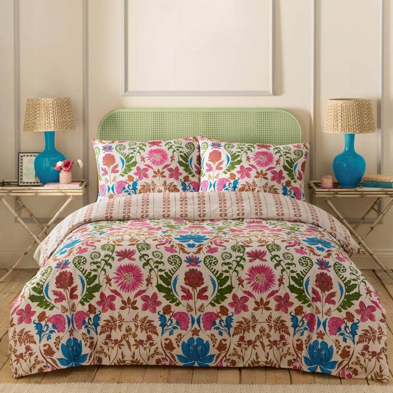 furn. Curious Lotus Exotic Floral Duvet Cover Set Linen