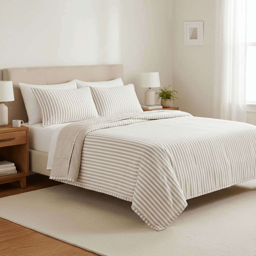 Furn (Riva Home) Bedspread HEBDEN MELANGE STRIPE COTTON BEDSPREAD by Yard