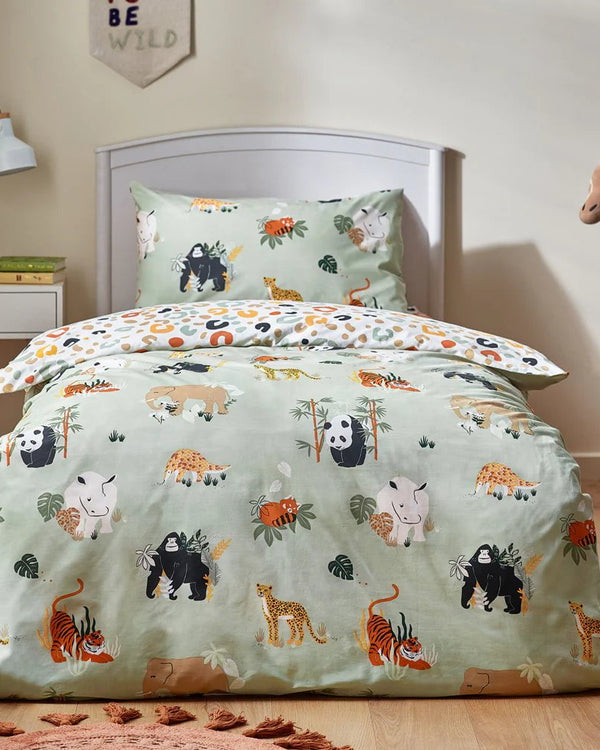 little furn. Wildlife Animal Reversible Duvet Cover Set in Multicolour/Green