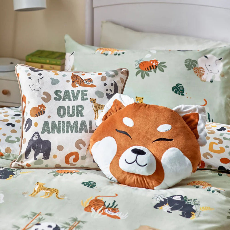WILDLIFE ANIMAL REVERSIBLE DUVET COVER SET IN MULTICOLOUR/GREEN by little furn