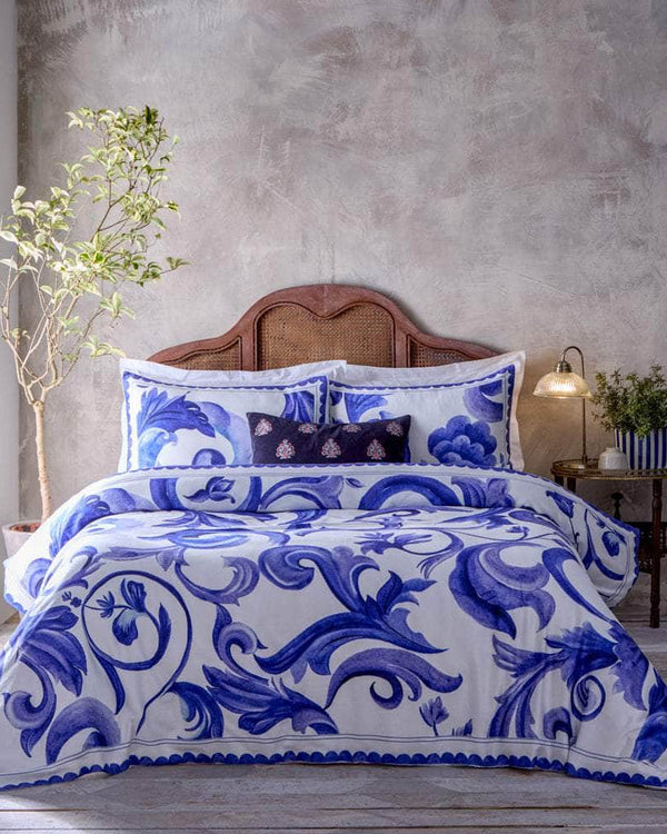 Paoletti Azzurro Printed Cotton Duvet Cover Set Blue