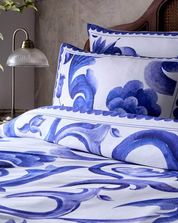 Paoletti Azzurro Printed Cotton Duvet Cover Set Blue