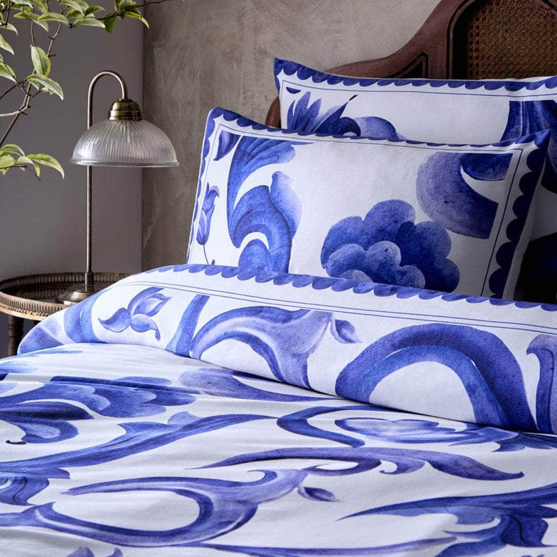 Paoletti Azzurro Printed Cotton Duvet Cover Set Blue