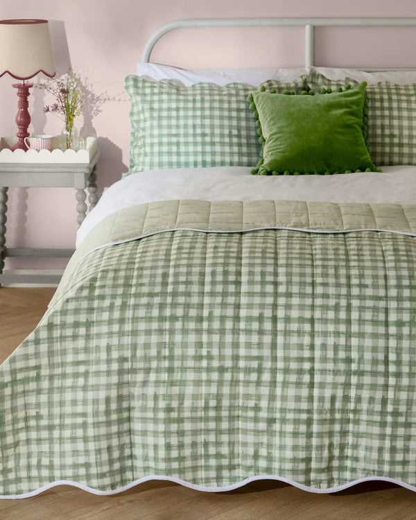 SCALLOP QUILTED BEDSPREAD SAGE  by furn