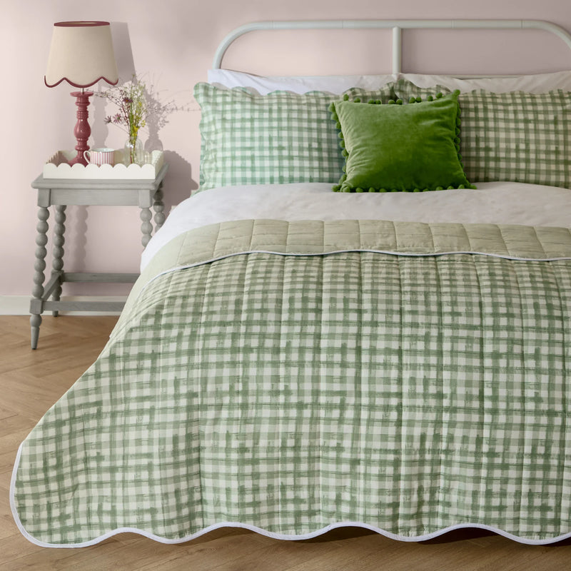 SCALLOP QUILTED BEDSPREAD SAGE  by furn