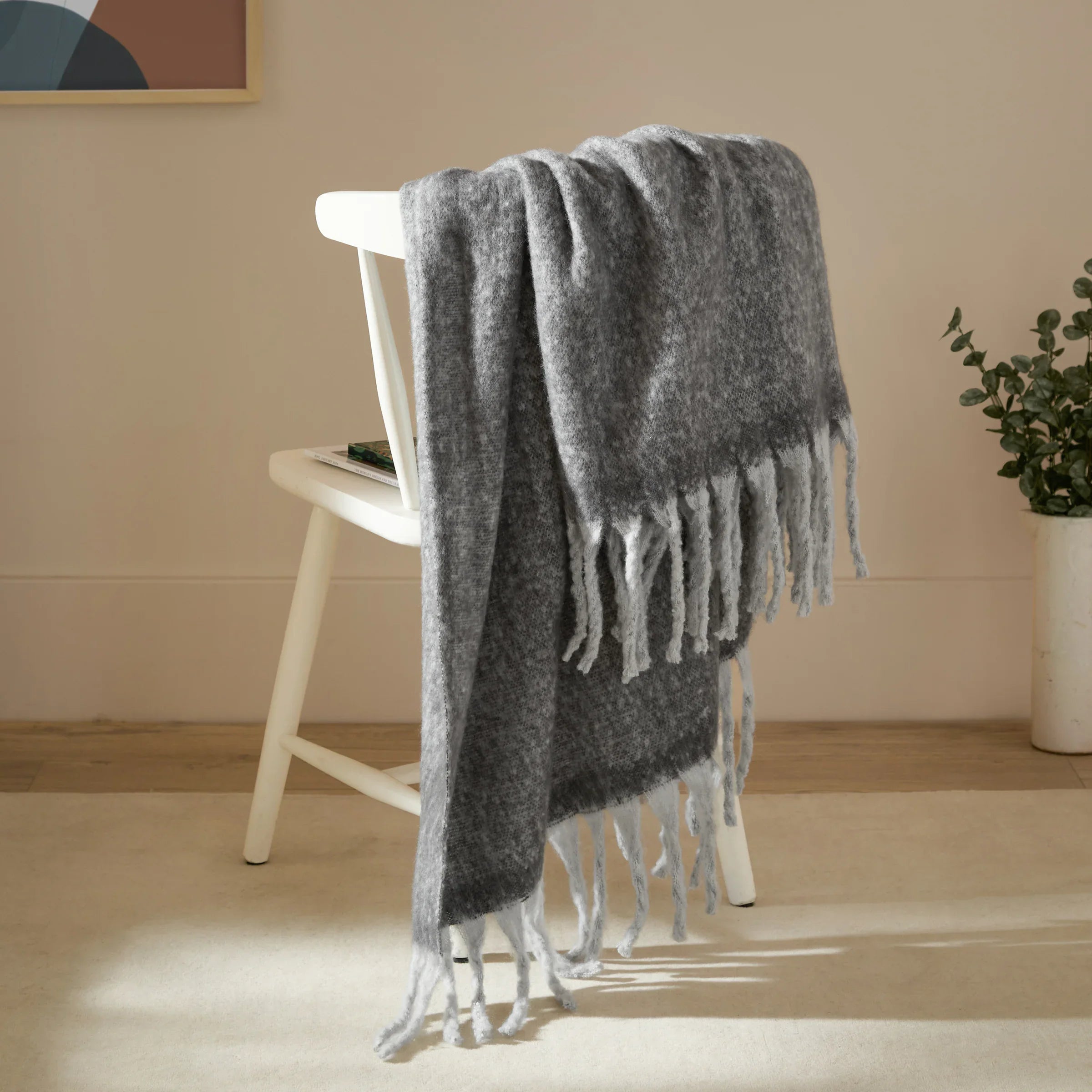 Furn (Riva Home) Bedspread/Throw Charcoal COZY WOVEN TASSELLED THROW by Furn