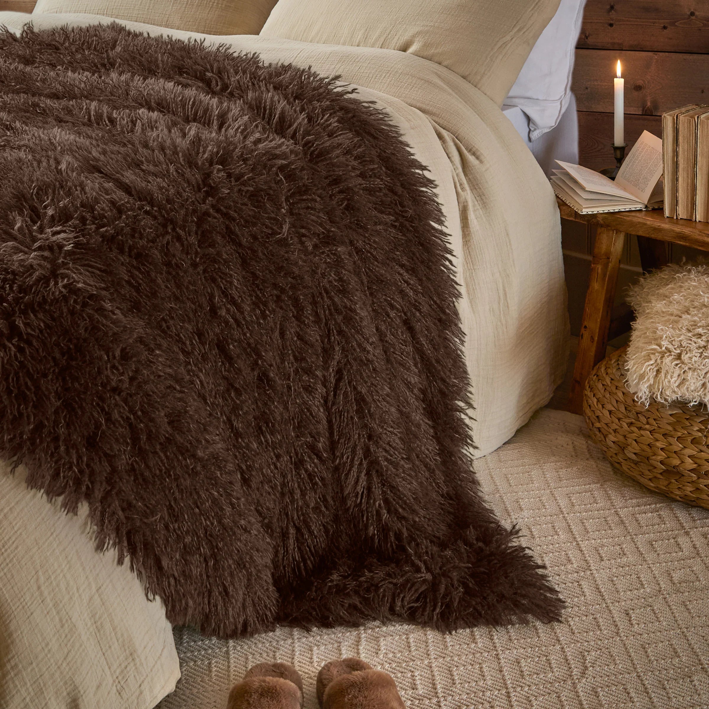 Furn (Riva Home) Bedspread/Throw Chocolate ROWAN FAUX FUR THROW by Furn