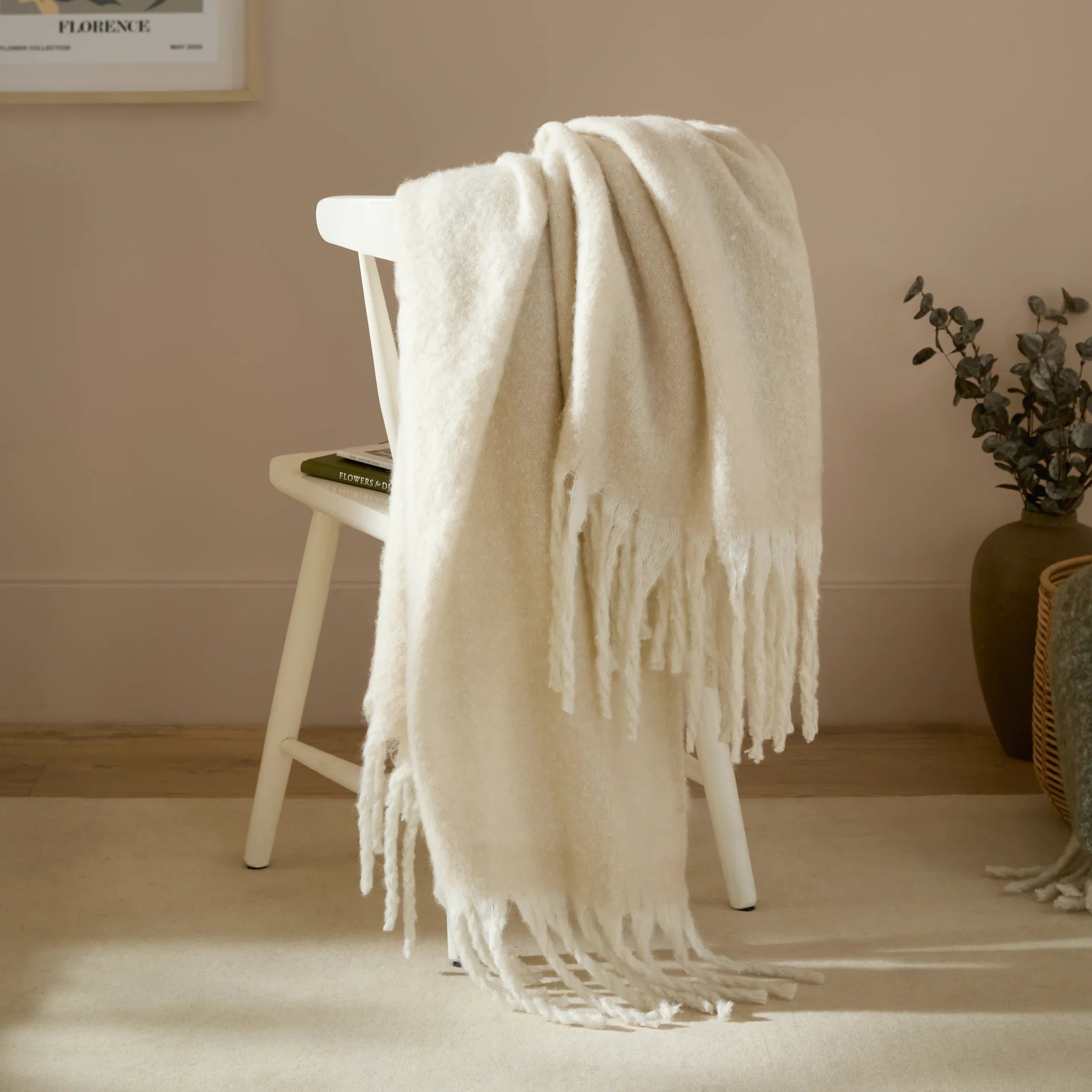 Furn (Riva Home) Bedspread/Throw Ecru COZY WOVEN TASSELLED THROW by Furn