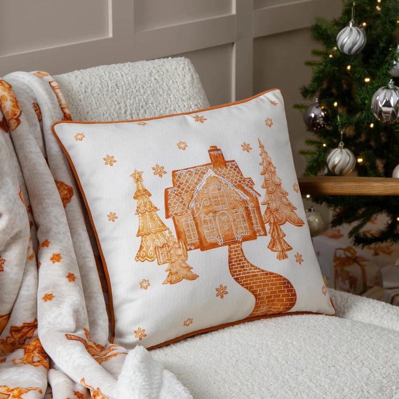 🍪 Gretel Velvet Piped Cushion – Cloud Dust/Ginger  by Furn