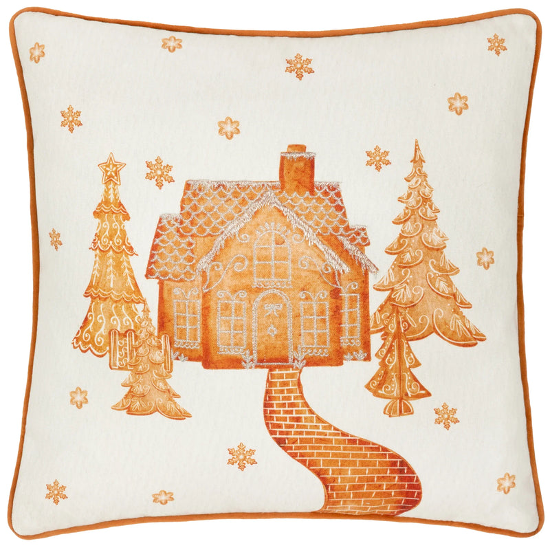 🍪 Gretel Velvet Piped Cushion – Cloud Dust/Ginger  by Furn
