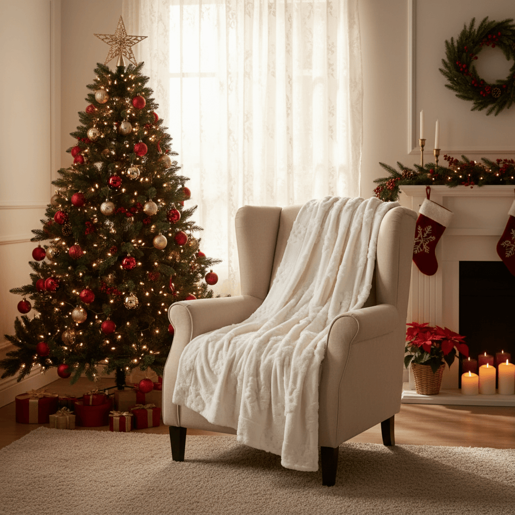 Furn (Riva Home) Christmas Decorations ❄️ Snowflakes Faux Fur Throw Snow White by Furn