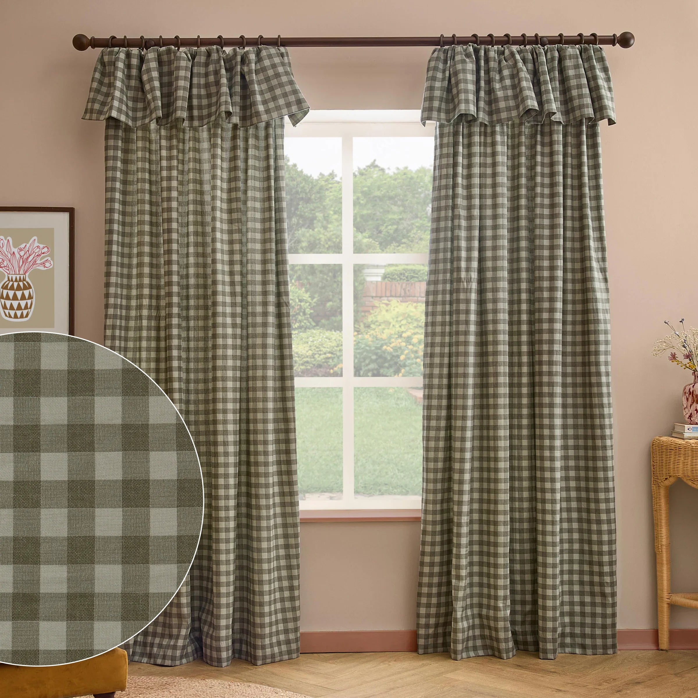 Furn (Riva Home) Curtains 90in x 72in (229cm x 183cm) / Baygreen/Mist / Fully Lined HARRIET GINGHAM PRINTED CURTAINS by furn.
