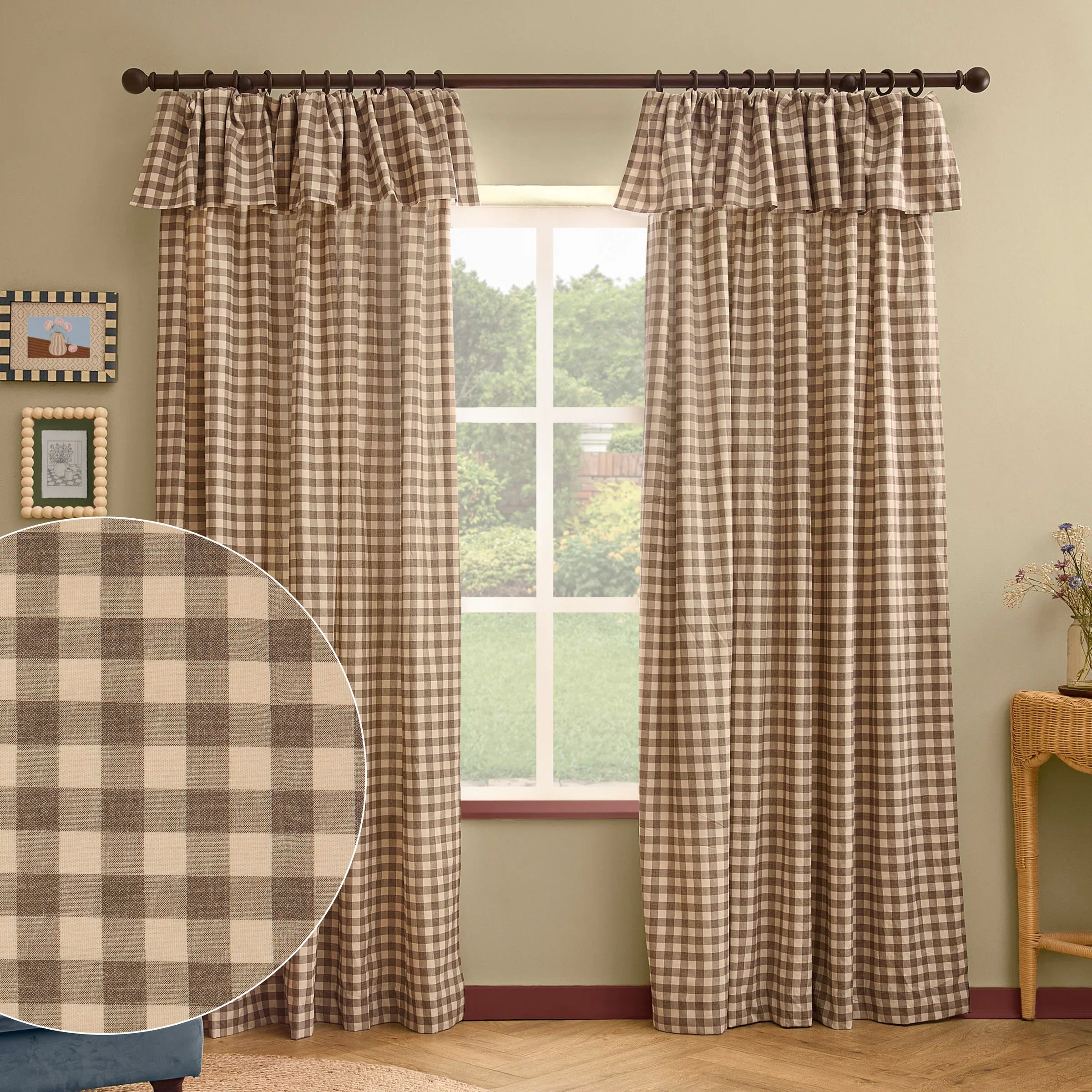 Furn (Riva Home) Curtains 90in x 72in (229cm x 183cm) / Buttermilk/Chocolate / Fully Lined HARRIET GINGHAM PRINTED CURTAINS by furn.