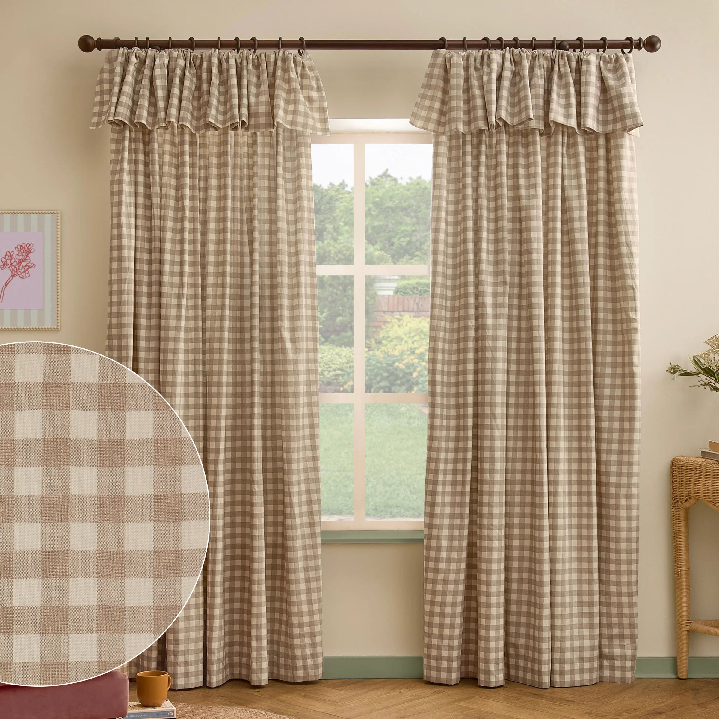 Furn (Riva Home) Curtains 90in x 72in (229cm x 183cm) / Natural / Fully Lined HARRIET GINGHAM PRINTED CURTAINS by furn.