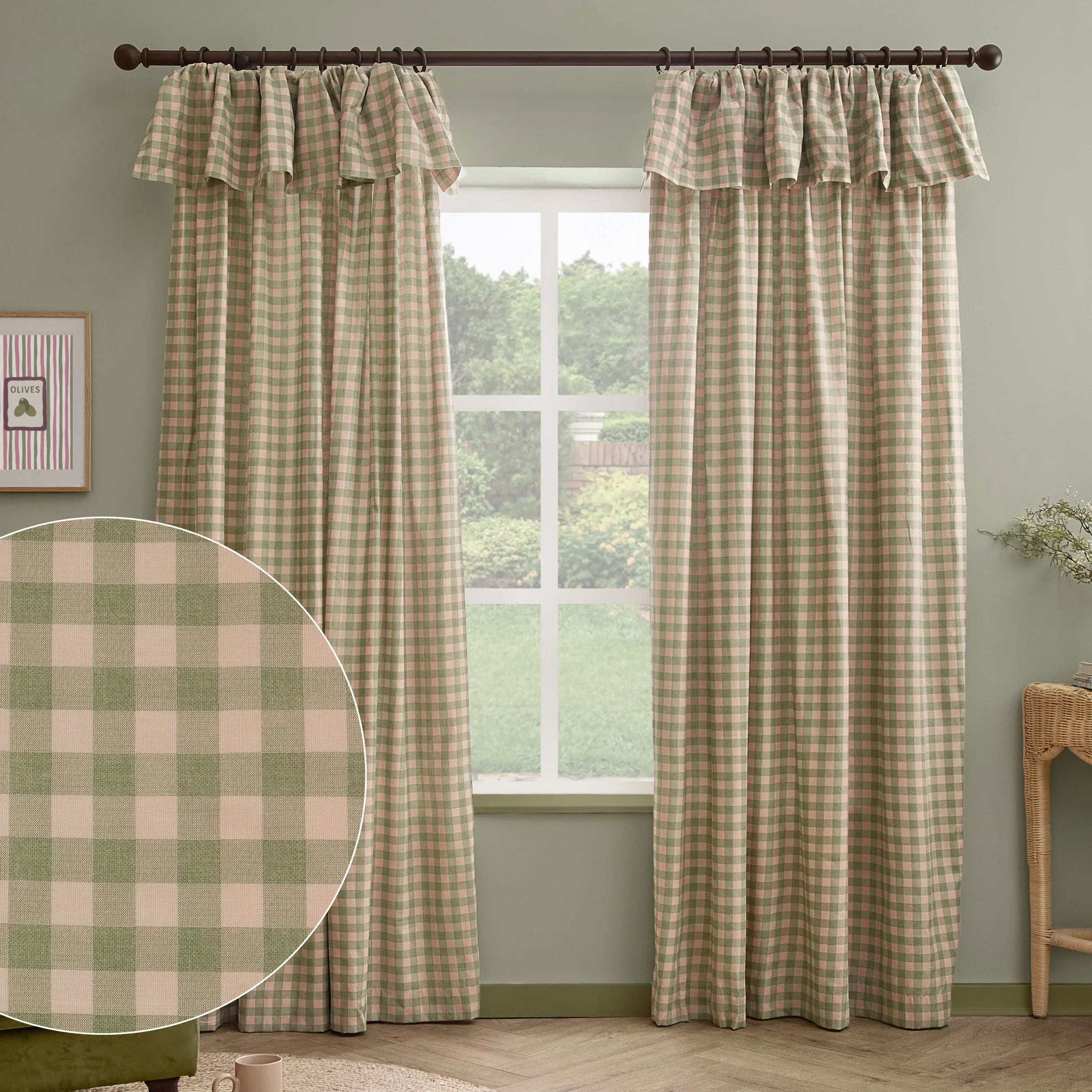 Furn (Riva Home) Curtains 90in x 72in (229cm x 183cm) / Pink/Green / Fully Lined HARRIET GINGHAM PRINTED CURTAINS by furn.