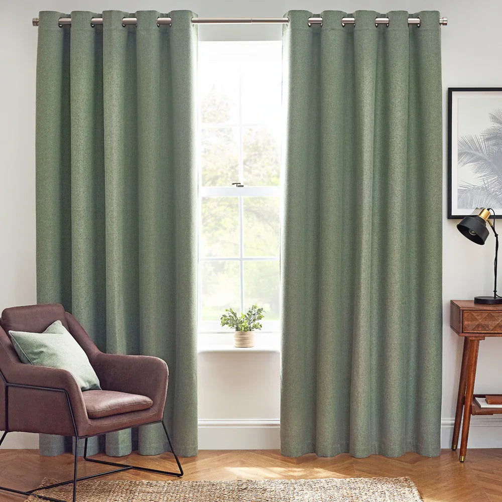 Furn (Riva Home) Curtains Eucalyptus / Grommet/eyelet / 90in x 72in (229cm x 183cm) DAWN TEXTURED BLACKOUT EYELET OR PENCIL PLEAT CURTAINS by furn
