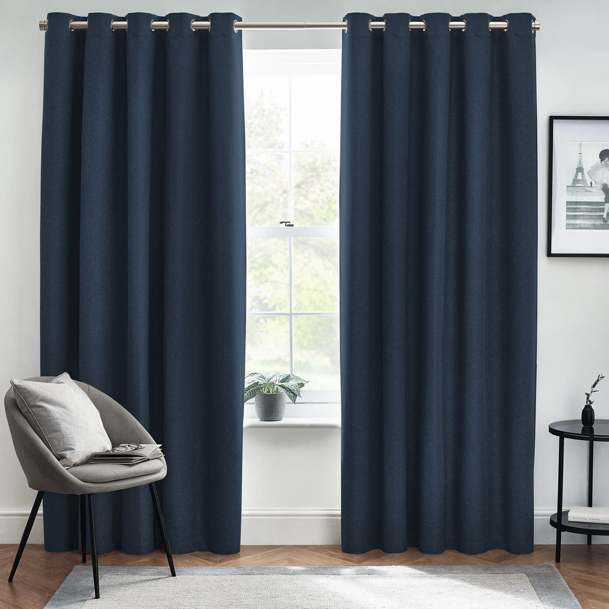 Furn (Riva Home) Curtains Midnight / Grommet/eyelet / 90in x 72in (229cm x 183cm) DAWN TEXTURED BLACKOUT EYELET OR PENCIL PLEAT CURTAINS by furn