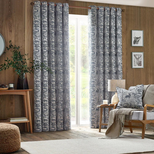 furn (Riva Home) Curtains Midnight Winter Woods Animal Chenille Eyelet Curtains by furn (4 colours to choose from)