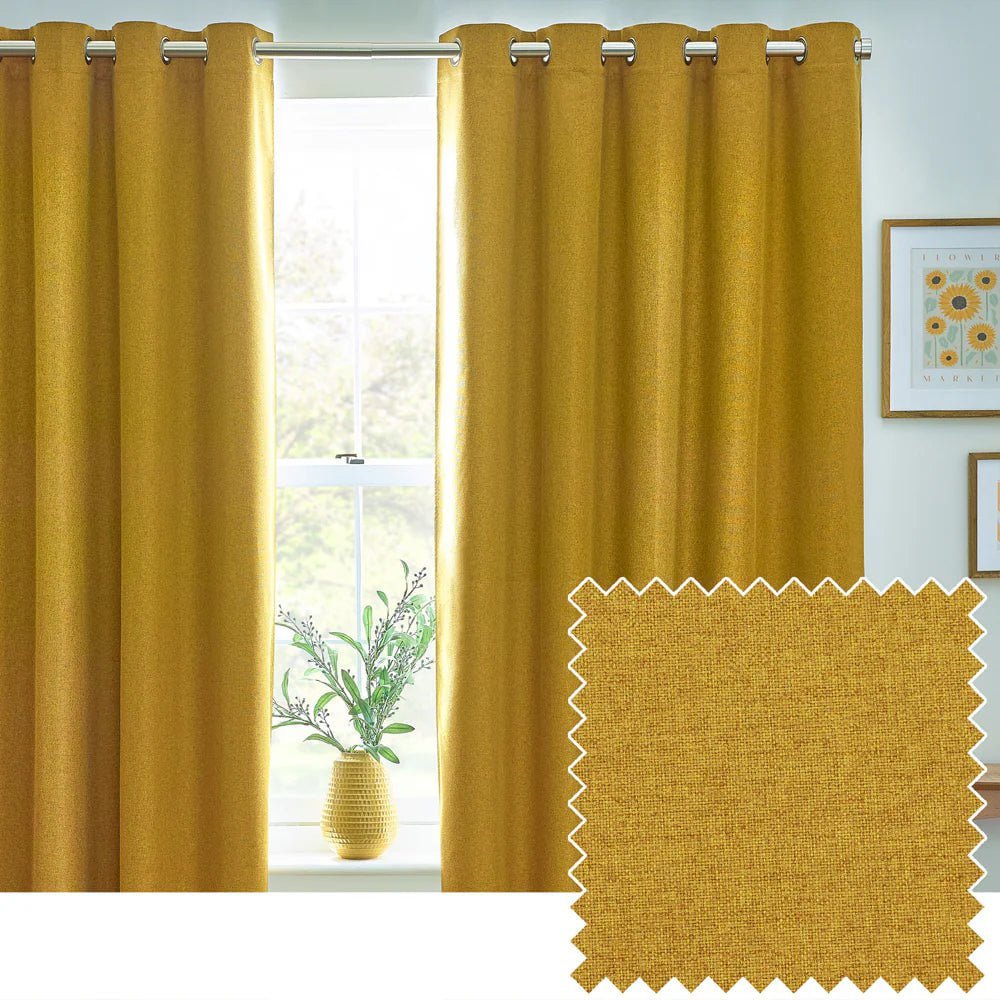 furn (Riva Home) Curtains Mustard / 90in x 72in (229cm x 183cm) Dawn 100% Blackout Thermal Eyelet Curtains (7 colours to choose from)