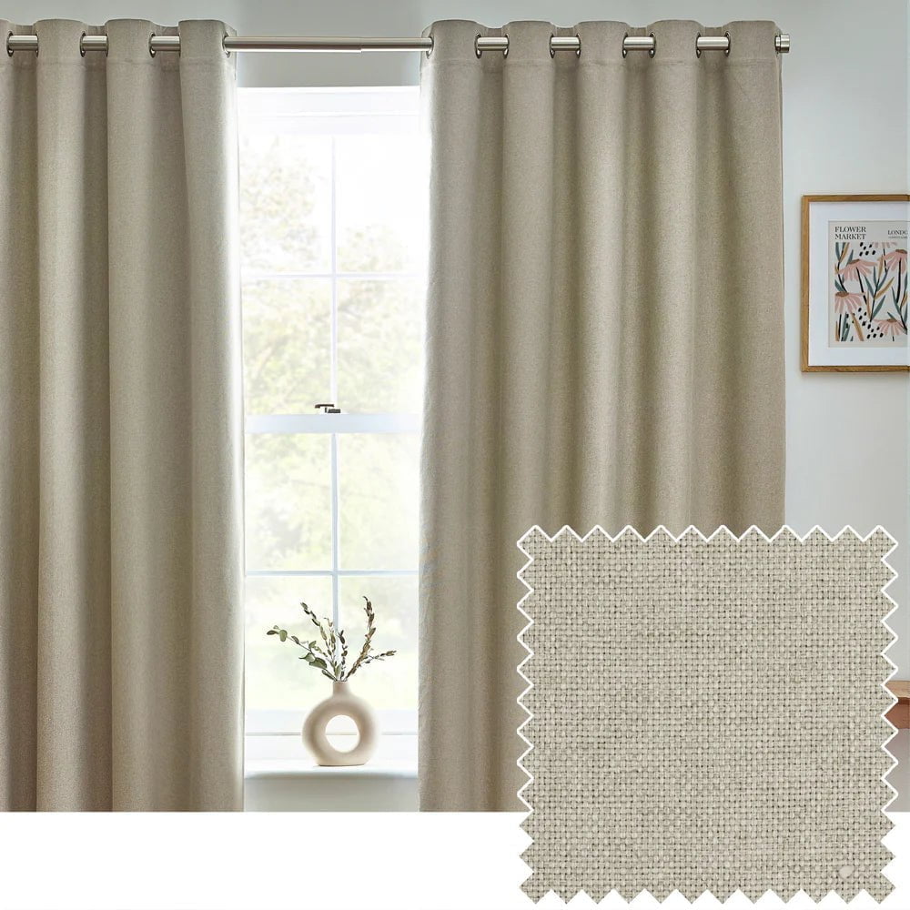 furn (Riva Home) Curtains Natural / 90in x 72in (229cm x 183cm) Dawn 100% Blackout Thermal Eyelet Curtains (7 colours to choose from)