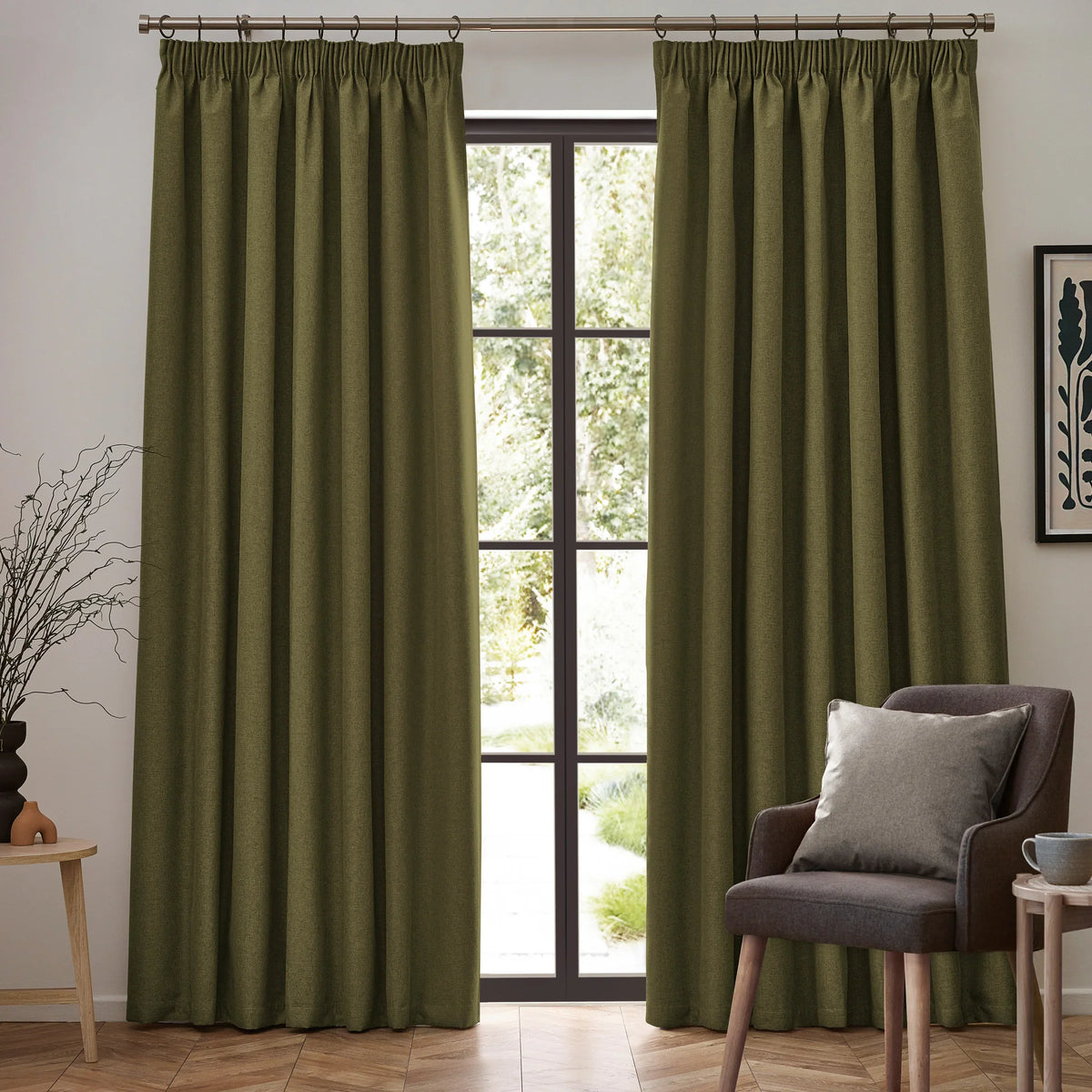 Furn (Riva Home) Curtains Olive / Pencil pleat / 90in x 72in (229cm x 183cm) DAWN TEXTURED BLACKOUT EYELET OR PENCIL PLEAT CURTAINS by furn