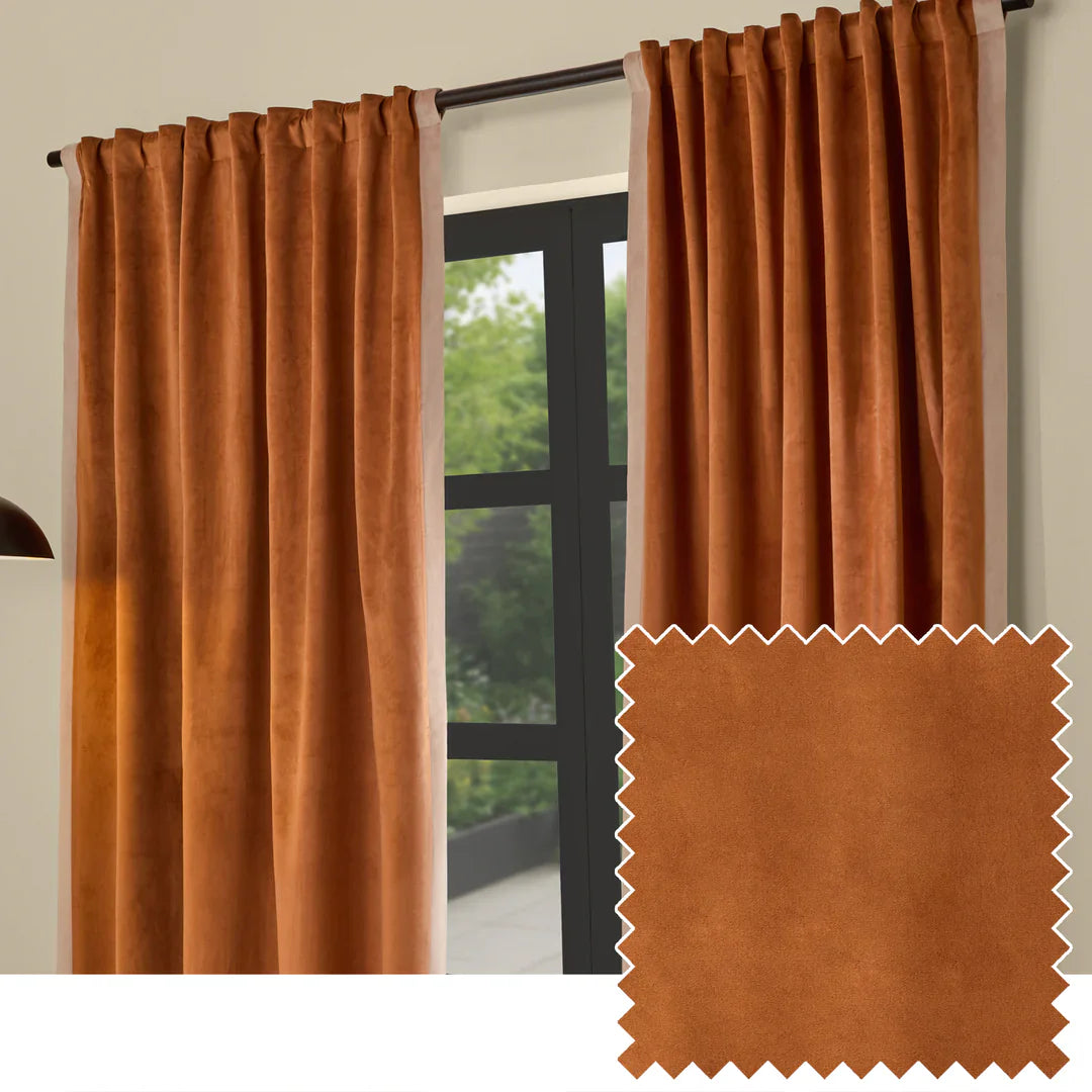 Furn (Riva Home) Curtains W 168cm x L 229cm (66" x 90") approx / Cinnamon & Pale Pink AUDLEY FULLY LINED MATT VELOUR TAB TOP CURTAINS by MADE