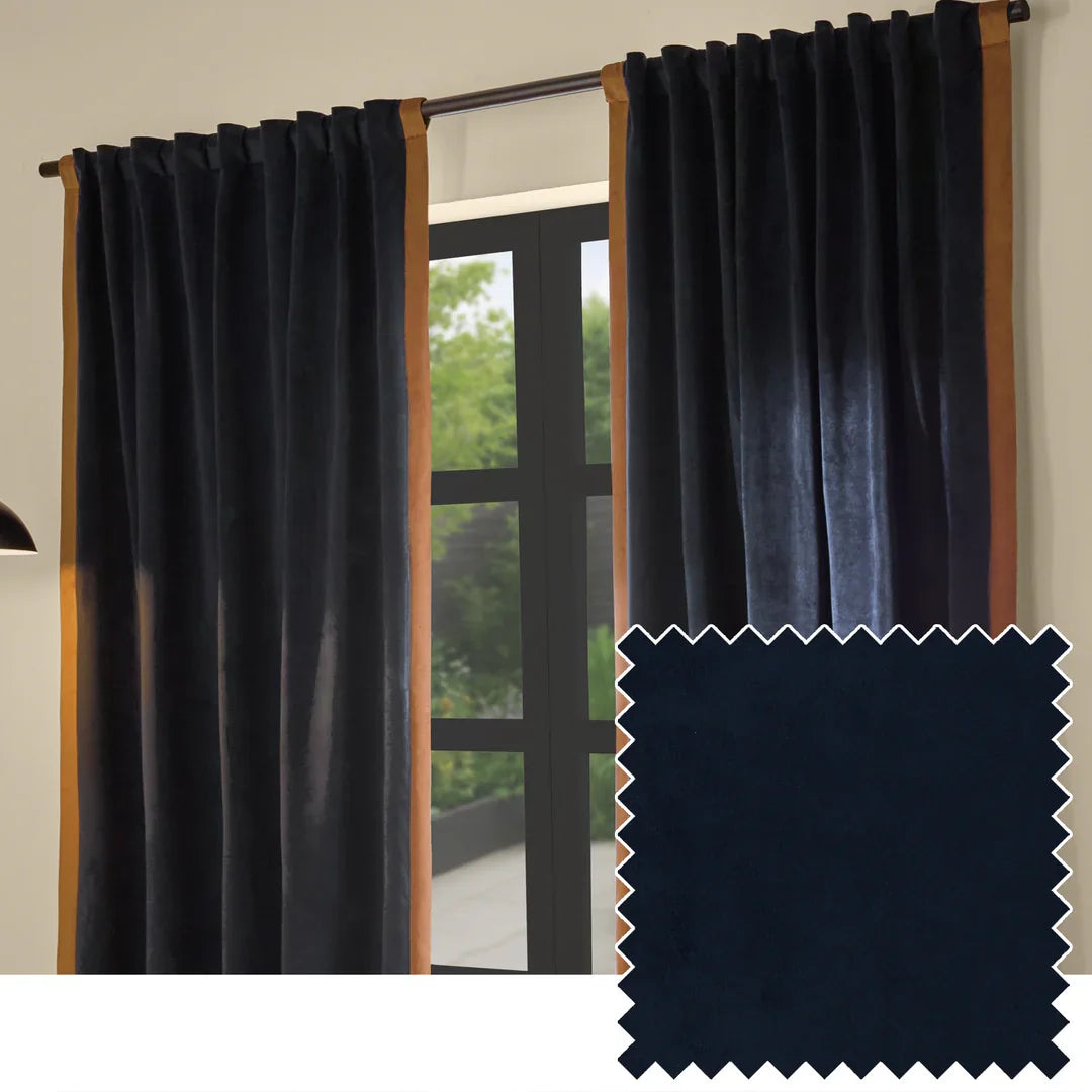 Furn (Riva Home) Curtains W 168cm x L 229cm (66" x 90") approx / Dark Blue & Nutmeg AUDLEY FULLY LINED MATT VELOUR TAB TOP CURTAINS by MADE