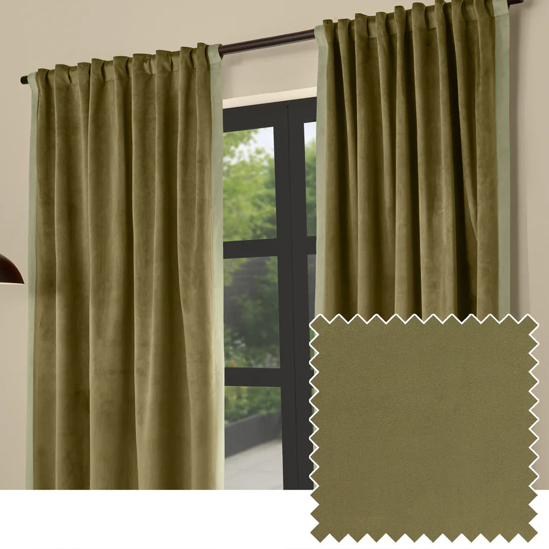 Furn (Riva Home) Curtains W 168cm x L 229cm (66" x 90") approx / Green AUDLEY FULLY LINED MATT VELOUR TAB TOP CURTAINS by MADE