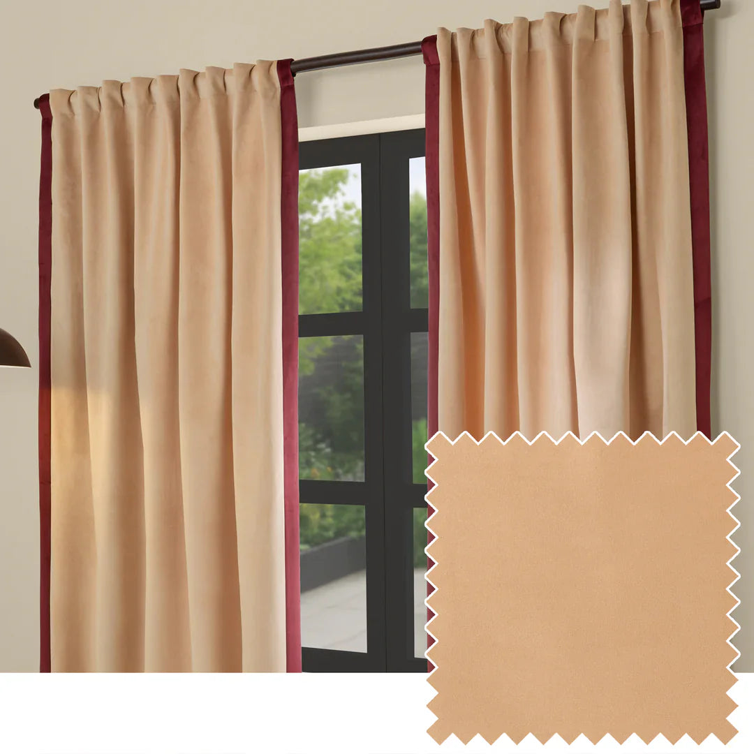 Furn (Riva Home) Curtains W 168cm x L 229cm (66" x 90") approx / Pale Pink & Maroon AUDLEY FULLY LINED MATT VELOUR TAB TOP CURTAINS by MADE