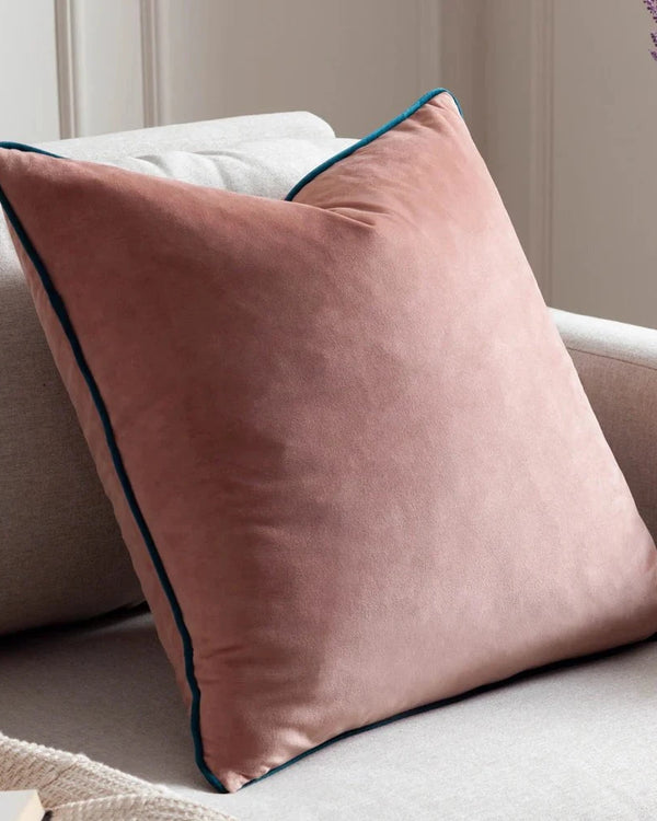 Meridian Velvet Feather Filled Cushion Teal/Blush by Furn
