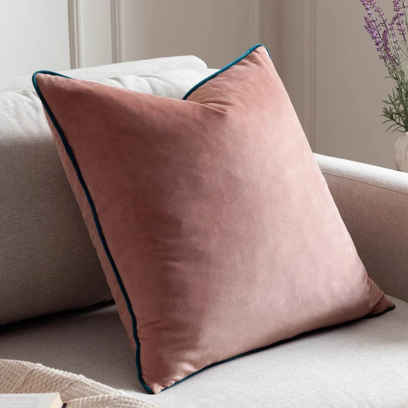 Meridian Velvet Feather Filled Cushion Teal/Blush by Furn