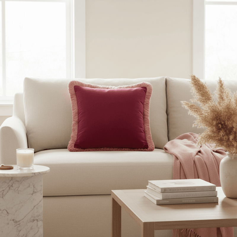 HALO FRINGED VELVET CUSHION by Furn