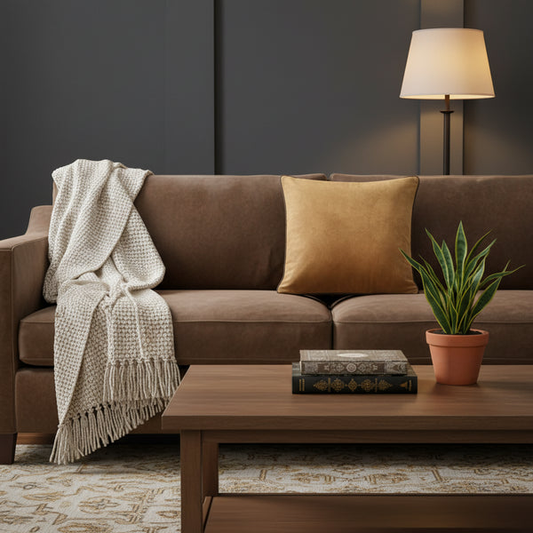 Meridian Velvet Feather Filled Cushion Caramel/Chocolate by Furn