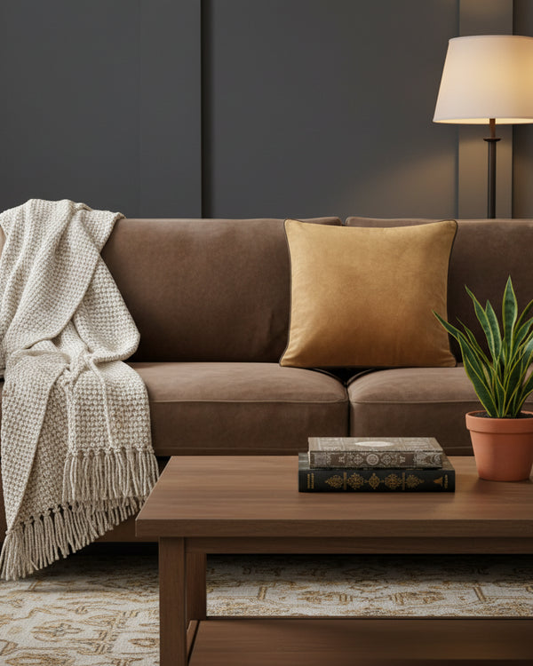 Meridian Velvet Feather Filled Cushion Caramel/Chocolate by Furn