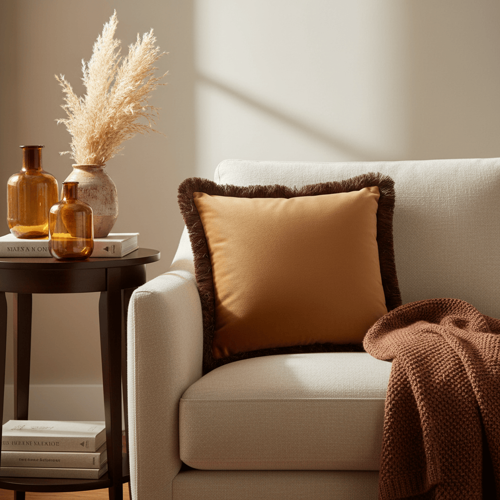 Furn (Riva Home) Cushions Caramel / Chocolate Halo Fringed Velvet Cushion by Furn